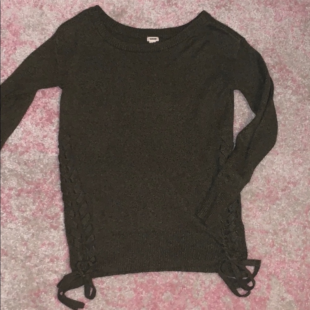 Oversized olive sweater with side tie details